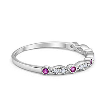 Art Deco Wedding Eternity Ring Simulated Ruby CZ 925 Sterling Silver